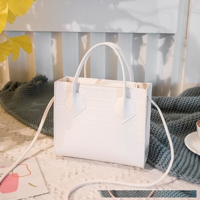 Sac à Main Cuir Noir Imitation Crocodile - Fabriqué En France - Taille Moyenne - Neuf Avec Étiquettes