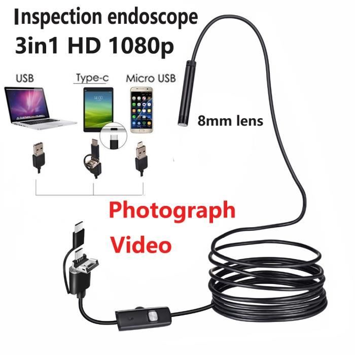 8 mm - 10m - câble dur - Caméra endoscopique HD 1080P, téléphone