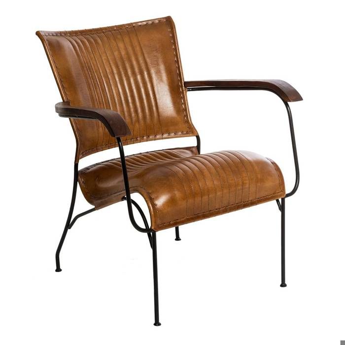Fauteuil Hoper cuir marron cognac - Atmosphera Créateur dintérieur