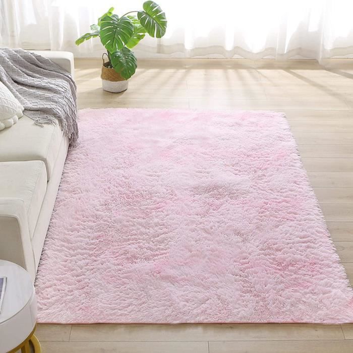 Tapis Rectangle Lavable 80x120 Cm - Motif Aquarelle Florale Rose - Antidérapant - Pour Salon/Chambre
