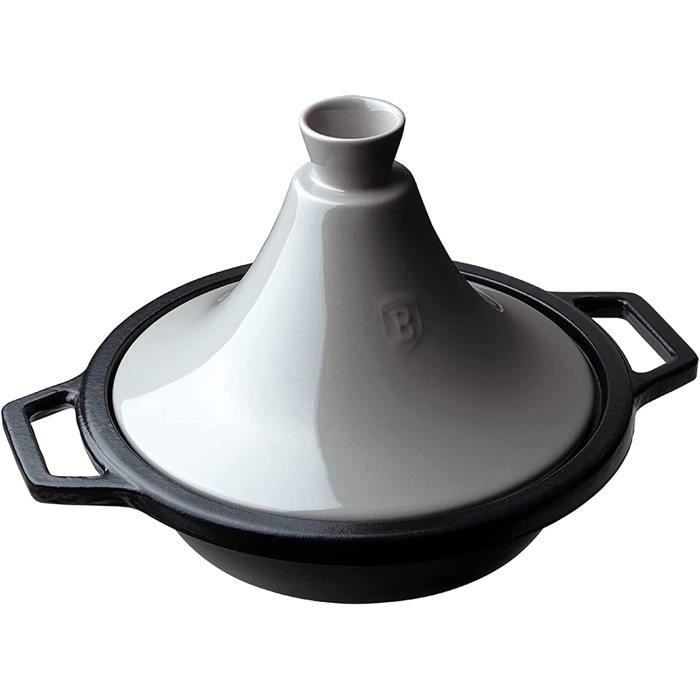 Berlinger Haus Moonlight Tajine Moroccan Cast Iron Enamelled 22 cm Induction Suitable for All Gas, Glass Ceramic, Oven, Grey/Black