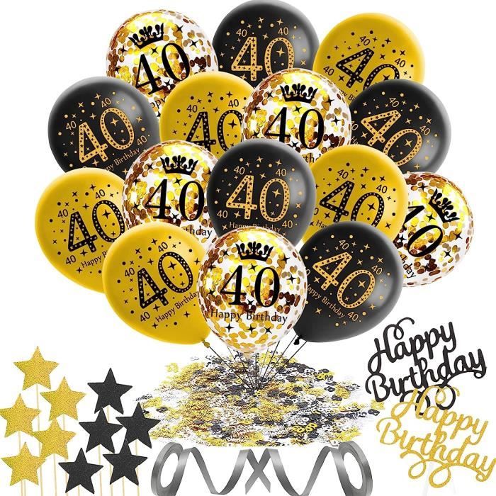 40 decoration anniversaire homme, 40 ans ballon noir métal or