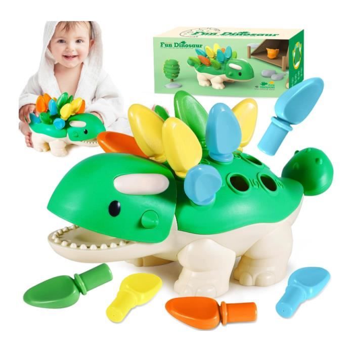 Jouet Sensoriel Bébé Dinosaure 1 an - Eveil Motricité Fine - Jouet Éducatif - Couleurs Rouge Jaune Vert Bleu