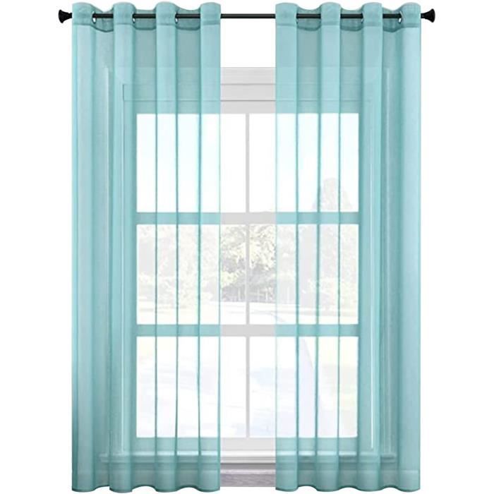 Wycian Rideaux Voilage Courts Bleu Canard Élégants - 2 Panneaux Polyester Motif Fleurs, 96L X 115H Cm