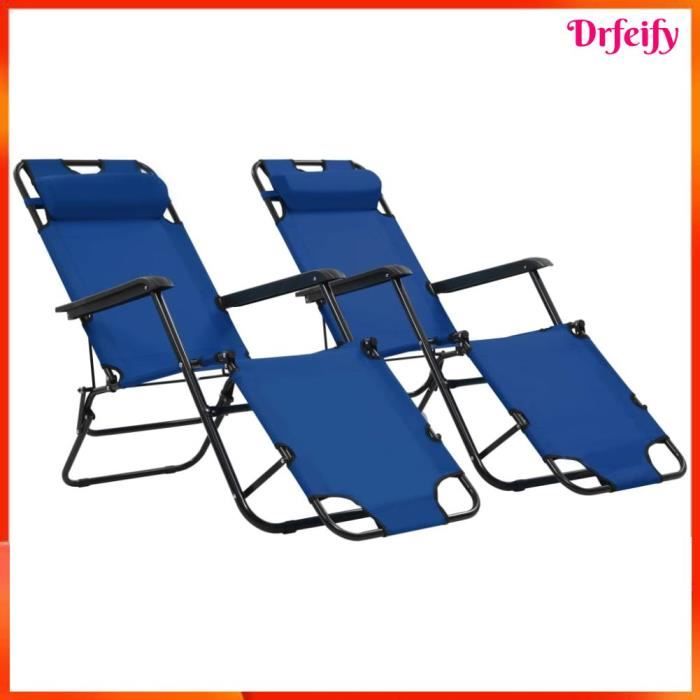 Ayhao Chaises longues pliables 2 pcs avec repose-pied Acier Bleu 123456