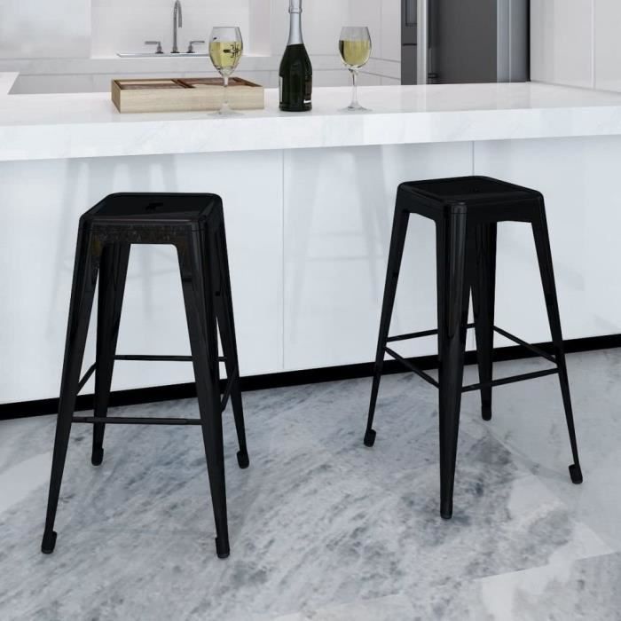 Lot de 2 Tabourets de Bar Industriel Empilable - Marque - Modèle - Vintage - Noir