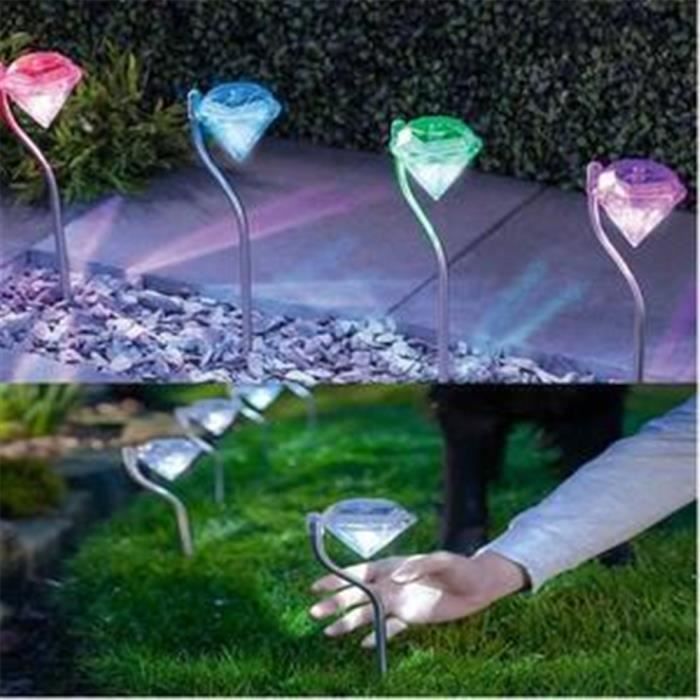 Nouveau 4pk Diamond DEL Energie Solaire Couleur Changeante Jardin Extérieur Jeu de lumières 