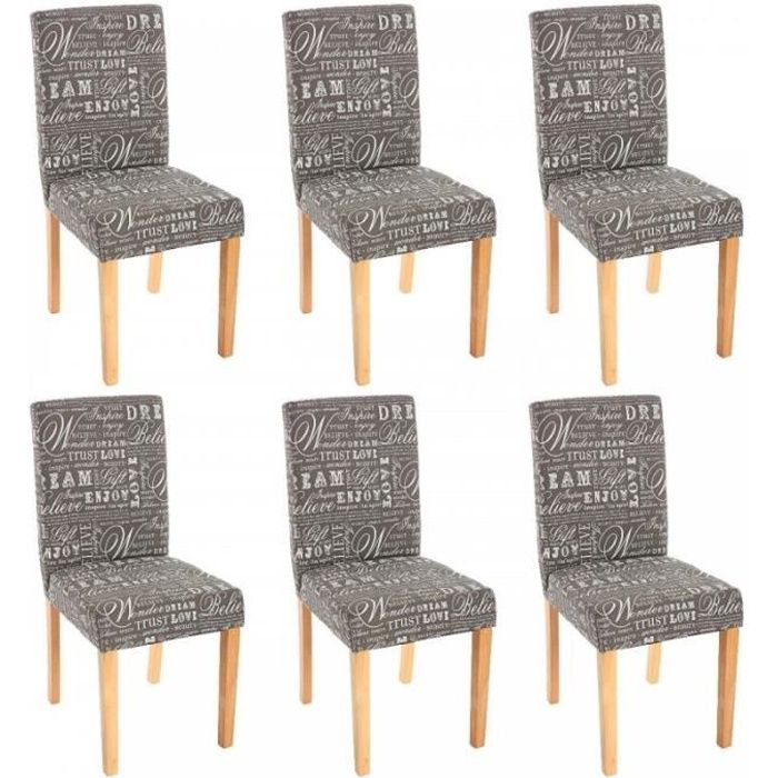 Lot de 6 chaises de salle à manger en tissu imprimé gris pieds clairs