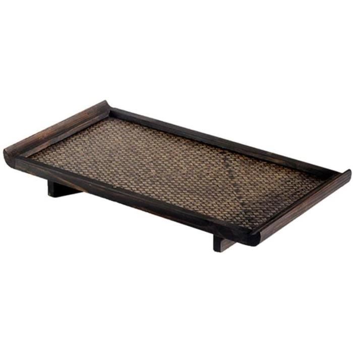 QUARKZMAN Plateau à Thé Bambou Gong Fu Chinois 36x24cm - Classique Vintage Avec Rangement Eau