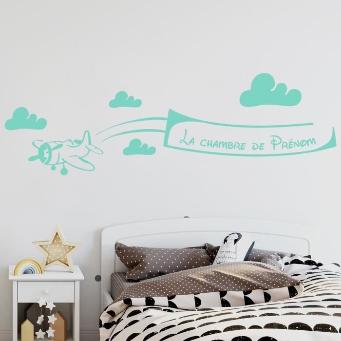 Stickers Muraux Deco Chambre Enfant Sticker Avion Chambre Bebe Avec Prenom Au Choix Menthe 800x250 Mm Cdiscount Maison