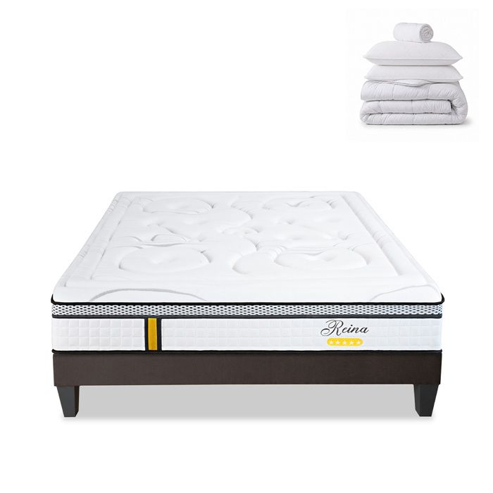 Pack Reina 2.0 140x200 cm Matelas Ressorts + Sommier Bois + Accessoires Pack Reina 2.0 140x200 cm Matelas Ressorts + Sommier Bois + Accessoires
