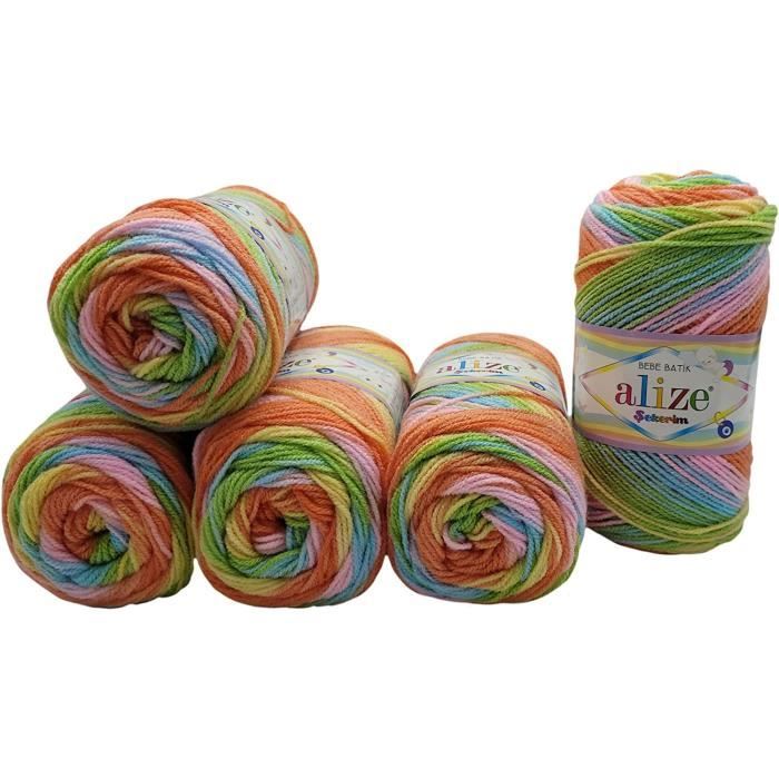 Lot de 5 pelotes de laine pour bébé - 100 g - Multicolore - 500 g