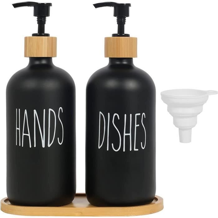 Anhow Lot 3 Distributeurs Savon Mural 500 Ml – No Perçage, Pompe Pression, Étiquettes Imperméables – Cuisine & Salle De Bain Noire