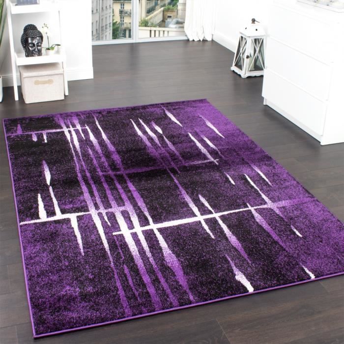 Tapis Design Moderne Poil Court Trendy Violet Crème Moucheté [120x170 cm]