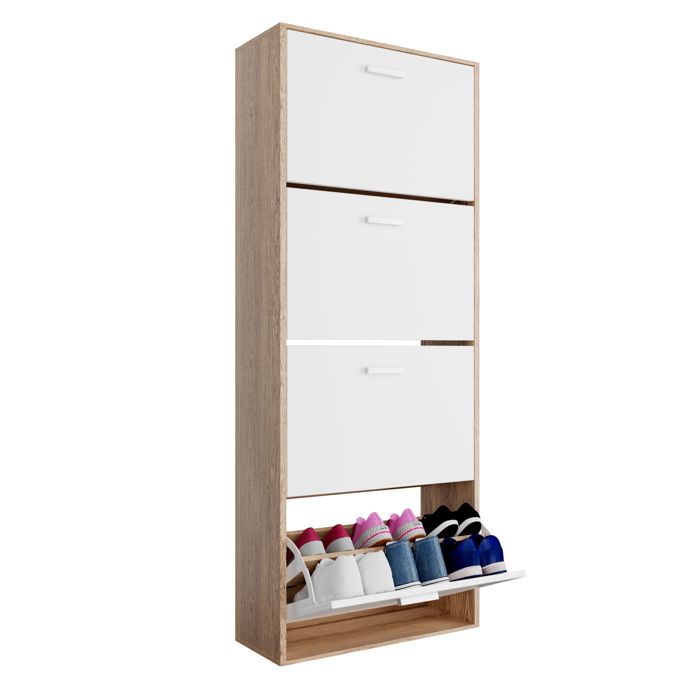 CASABEL Meuble chaussures - Armoire Rangement Grande Capacité 24 Paires - Meuble d Entrée Couloir - Blanc Bois Clair - 60x24x150 cm