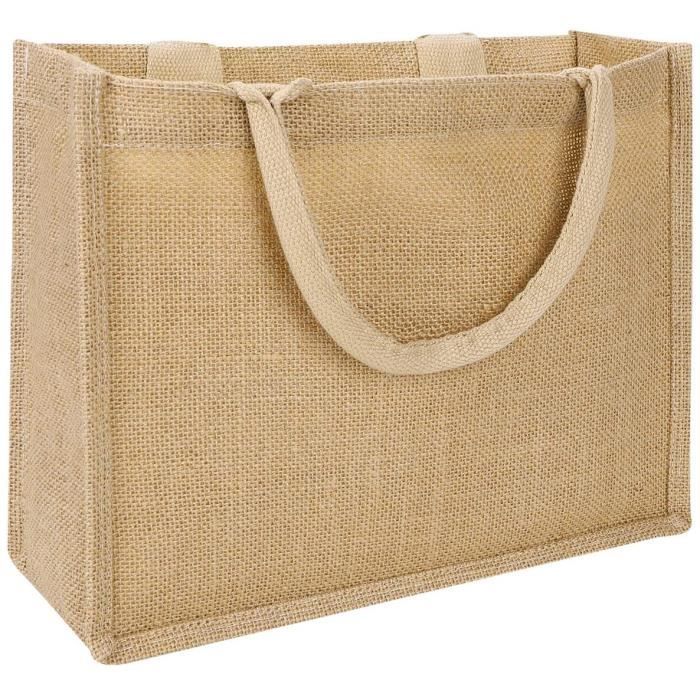 Sac en Toile de Jute de Naturel Sac Cabas avec Poignées Sac Fourre-Tout  Réutilisable Sac à Main de Courses Pliable Sac Cadeau