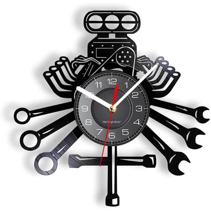 Nfjrrm l'horloge Murale à Outil mécanique est Faite d'une véritable Horloge de Conception Moderne à Disque Vinyle utilisée pour Le Service de Voiture et de Garage Horloge Murale silencieuse 30x30cm