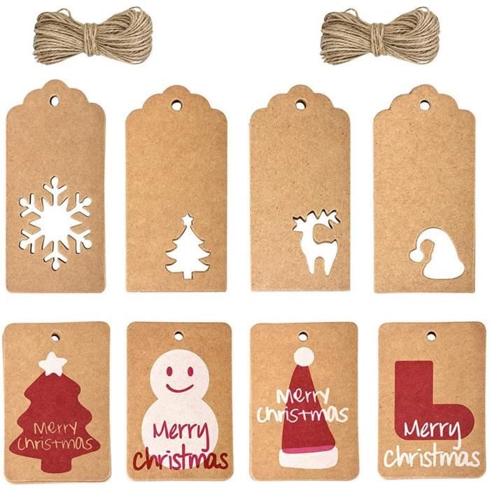 Étiquettes De Cadeaux De Noël,100pcs Carte Kraft Étiquette Mignon Étiquettes  En Papier Kraft De Noël Avec De Ficelle étiquette De Prix 10 Styles Papier  De Noël Étiquettes De Cadeau (A) : 