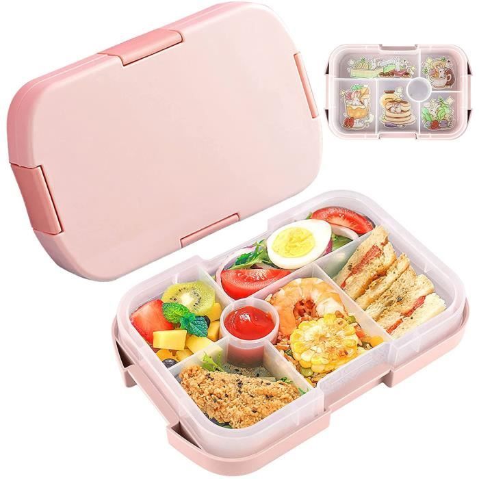 Boîte à Lunch Enfant Bugucat – 6 Compartiments Anti-Fuites, Avec Couverts, Rose