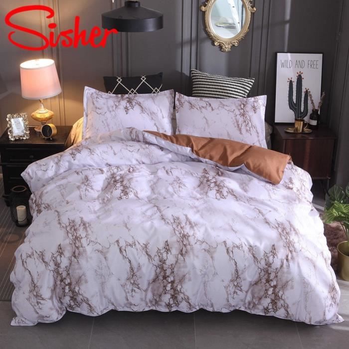 Housse De Couette Galaxie Marbre 200x200 Cm + 2 Taies - Microfibre Polyester - Parure De Lit 3 Pièces Abstraite - 8