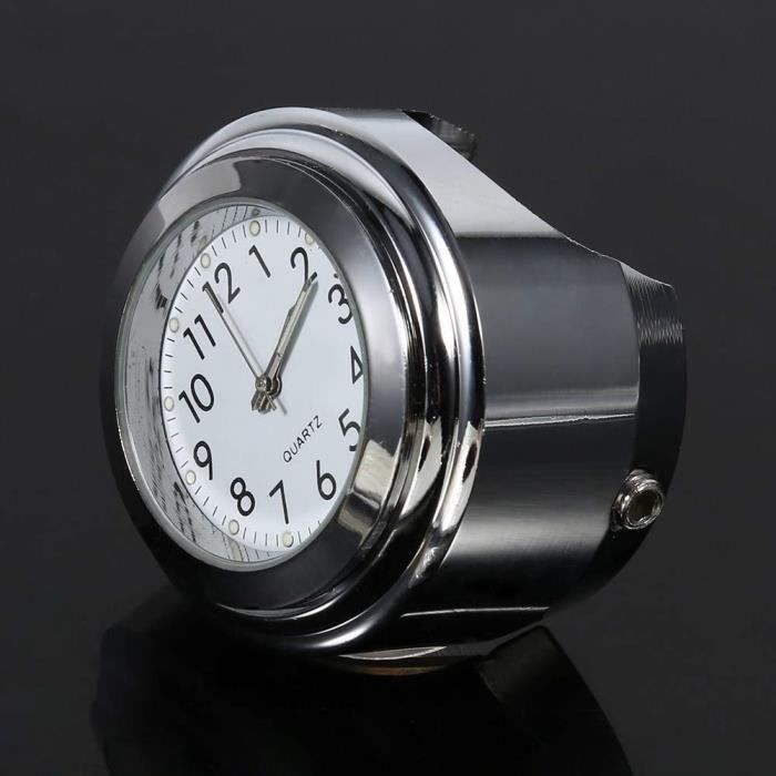Horloge Guidon Moto Universelle - Aluminium Argenté - Cadran Noir/Blanc - Pour Guidon 22-25mm