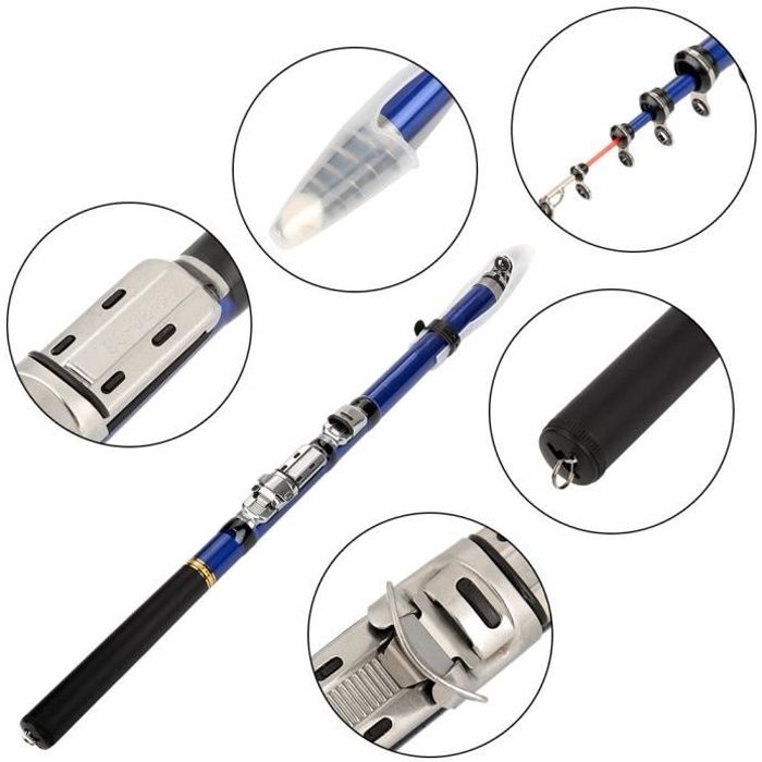 Canne Télescopique Alwonder En Fibre Carbone – Puissance M, Anneaux Céramique, Poignée EVA – Longueurs 1,8 à 3,0 M – Portable, Légère – Pour Surf, Rivière, Leurre