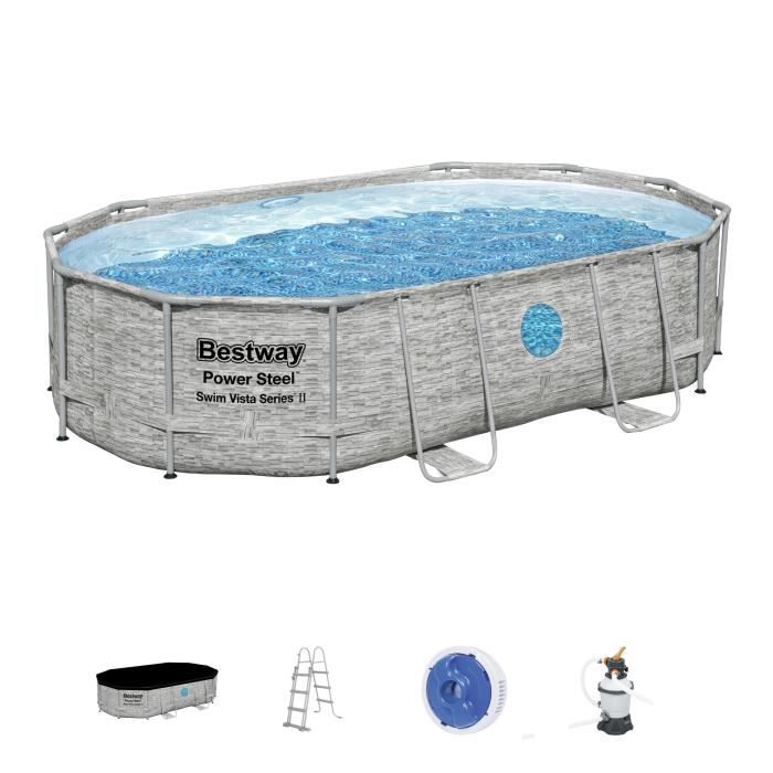 Kit Piscine hors sol tubulaire BESTWAY Steel Pro Max™ 488 x 305 x 107 cm Ovale Filtre à sable bâche échelle