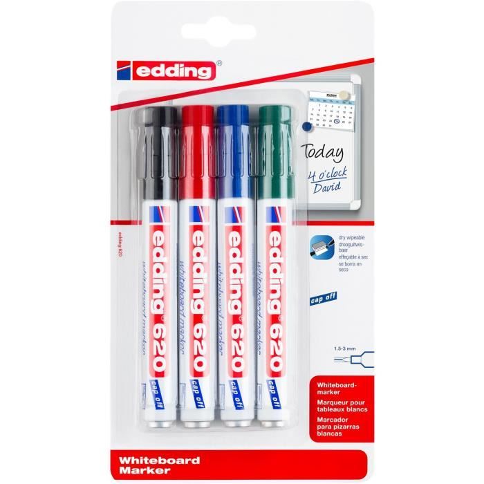 Feutres Non Permanents Edding 152M – Lot De 5 Noir Pointe 1 Mm – Effaçables à L’eau – Pour Plastique Et Verre