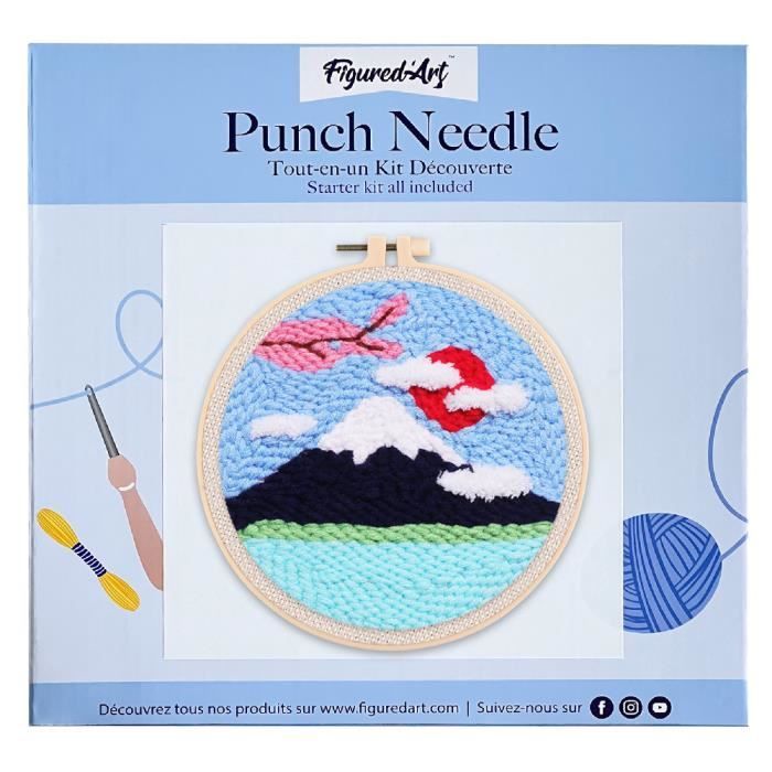 Figured'Art Kit Punch Needle Complet Dégradé Fleurs 20x20 Cm – Cadre Inclus, Idéal Débutant Adulte & Enfant, Made In France