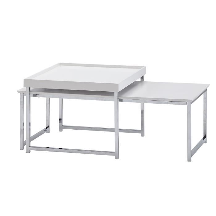 finebuy set de 2 table gigogne bois métal table design moderne [blanc]