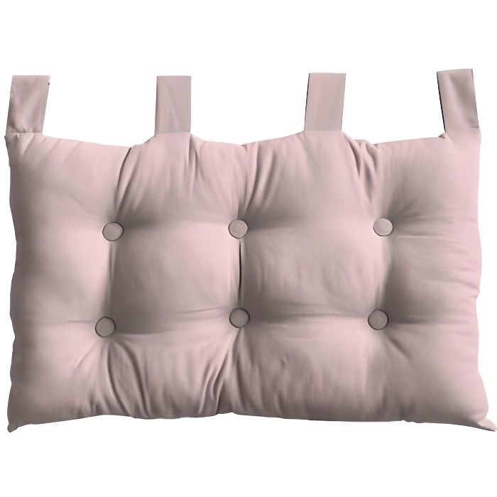 coussin tête de lit en coton et pattes boutonnées - home maison - vieux rose - 70 x 45 cm