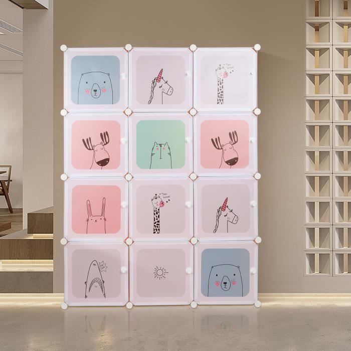 Armoire Penderie en Plastique - HUOLE - Motif de dessin animé - 110cm*37cm*145cm - Rose