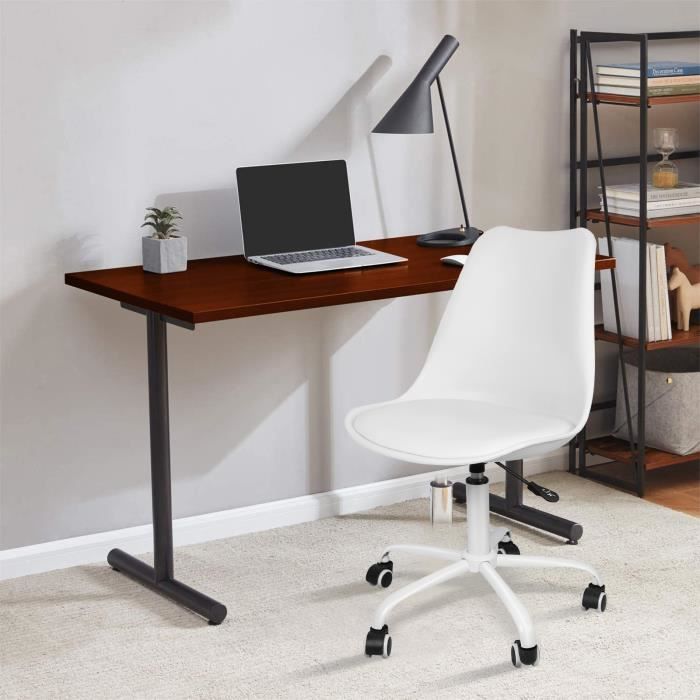 HUOLE Chaise de bureau Blanche *1 chaise de bureau avec siège en PU hauteur réglable rotaiuon à 360°