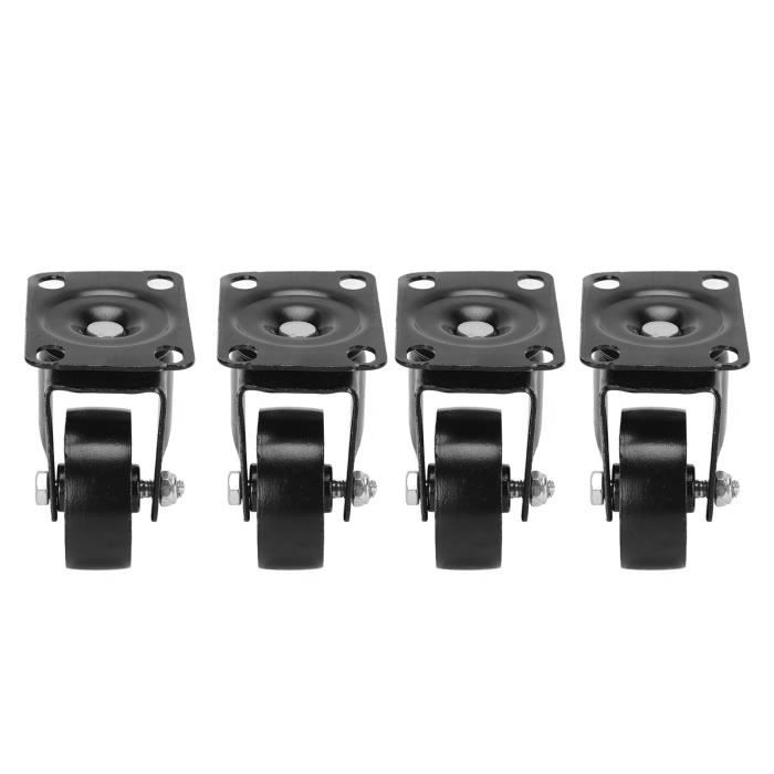 HURRISE Roulette de 3 pouces 4pcs roue en caoutchouc fixe de roulette de plat supérieur en métal