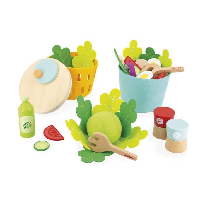 jouet en bois - janod - set ma salade composée - 33 accessoires - jouet d'imitation - produit fsc tm - dès 3 ans
