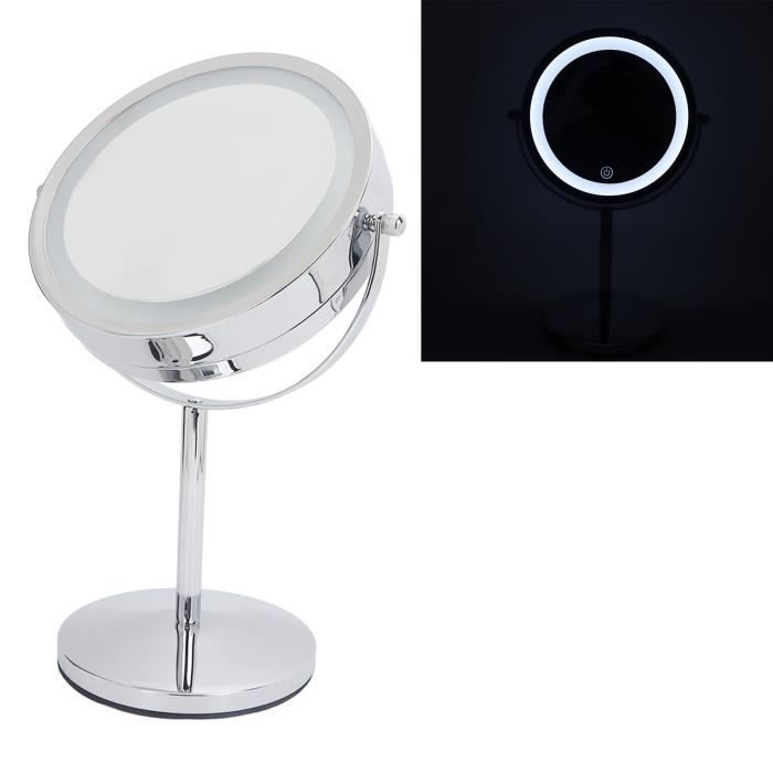 Miroir De Maquillage Avec Lumière LED - 3 Couleurs Et Luminosité Variable - Base Rangement - Alimentation USB