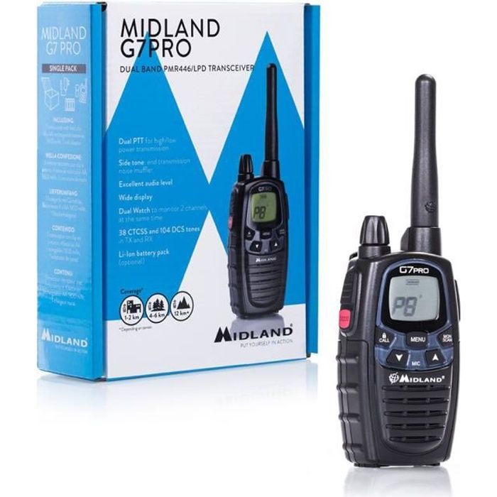 Émetteur-récepteur radio Talkie Walkie - MIDLAND - G7 PRO - 8 canaux