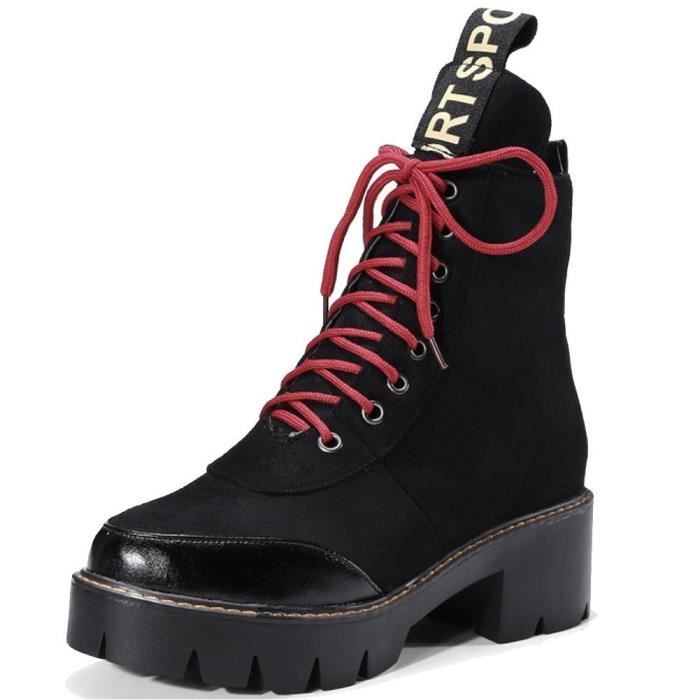 Cheville Bloc Bottes Martin Femme Imprimer Automne Lacets Punk Bottines Hiver Lettres Chelsea Chaussures Minetom Courtes Boots CoeEQxrWdB