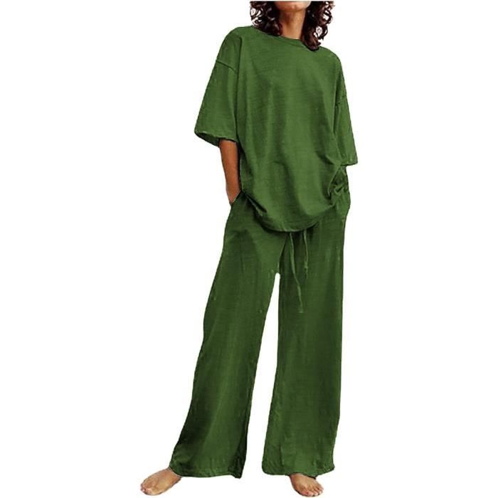 Pyjama,Ensemble 2 pièces T-Shirt et pantalon court pour femme, vêtements de  nuit d'été en coton, hauts et pantalons- Style 12[B2] Blanc - Cdiscount  Prêt-à-Porter