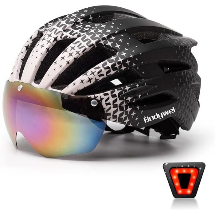 Casque Vélo Adulte Avec Feu Arrière USB Et Lunettes Magnétiques (bleu Marine, Taille L)