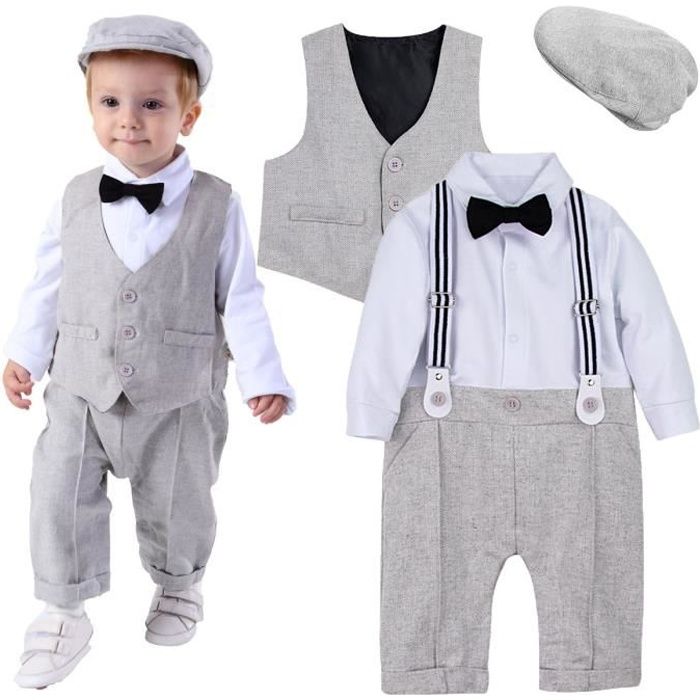 MINTGREEN Vêtements Garçon Bébé Tenue de Baptême Manche longue Mariage  Église Gris Clair