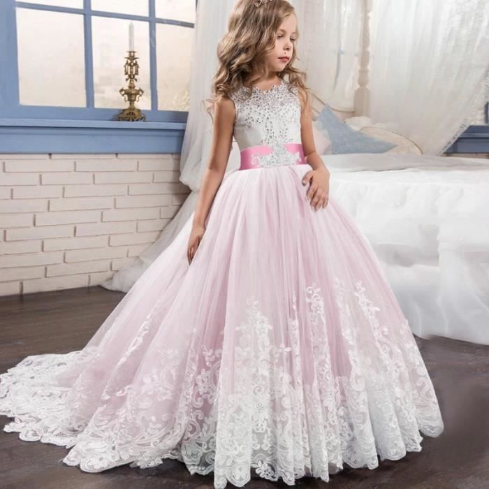 Enfants Filles dentelle robe de soirée princesse mariage Tulle robe de fete robe de bal 