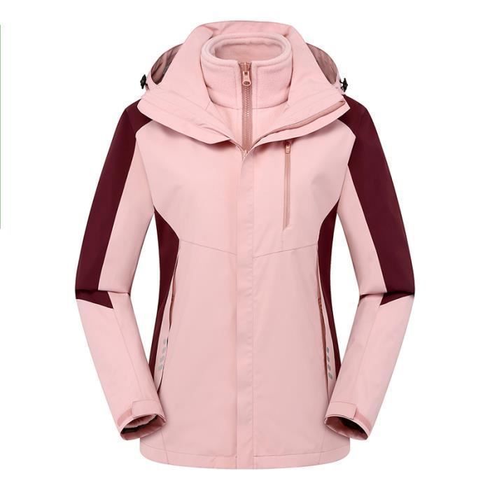 Blouson Capuche Femme Hiver Imperm?�able 3 en 1 Randonn?�e - Rose - Manches longues Rose 