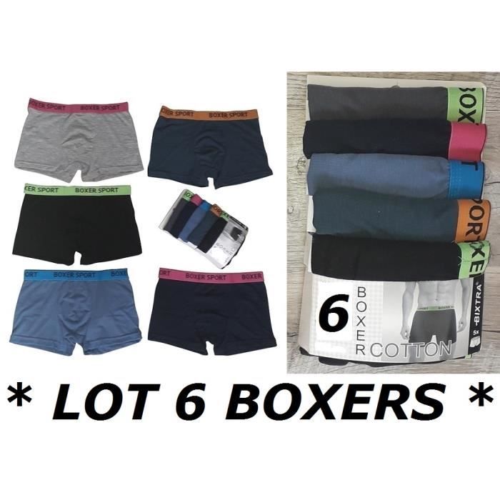 LOT 6 BOXERS COTON 5 1 GRATUIT Taille XXL 6 Homme Garcon Slip Calecon Shorty Noir Blanc Gris Bleu coloris melanges Cdiscount Pret a Porter