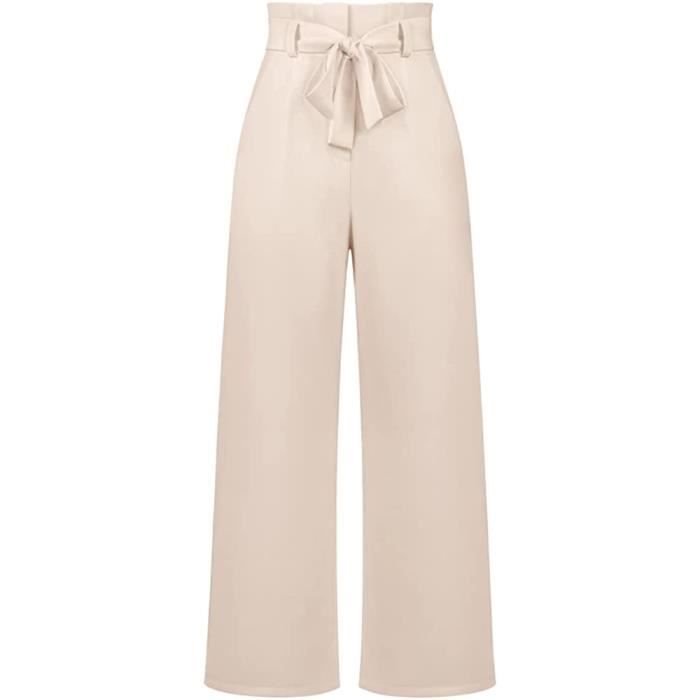 Yeenily Pantalon Femme Jambe Large Taille Haute Palazzo Pantalon Solide Ample Décontractés Pantalon Chic Et Élégant Pantalon De Travail Avec Poches (Bleu, M