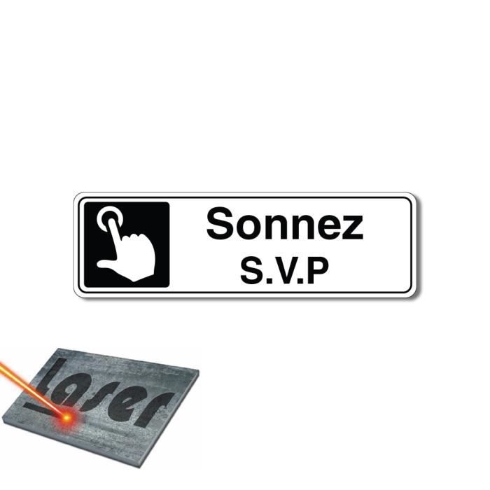 Plaque grav/ée autocollante 13x4cm sonnez svp fond blanc