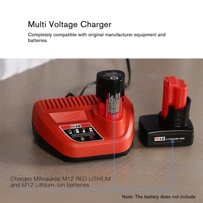 nouvelle Chargeur de batterie de remplacement Li-Ion 110-240V pour batterie au lithium Milwaukee M12-AQ
