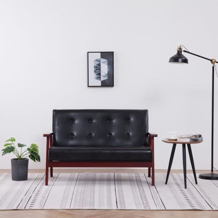 crazy sale- canapé à 2 places noir simili sofa de salon contemporain - cuir bes823