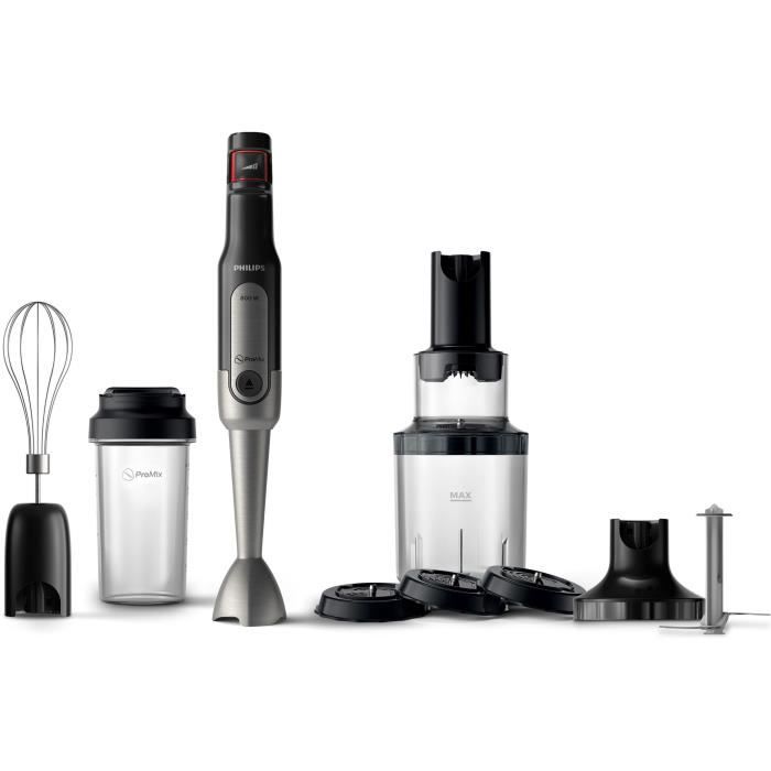 philips mixeur plongeant viva hr2657/90, 800w, acier inoxydable lames promix, fouet, hachoir xl, gourde nomade, spiraliseur inclus