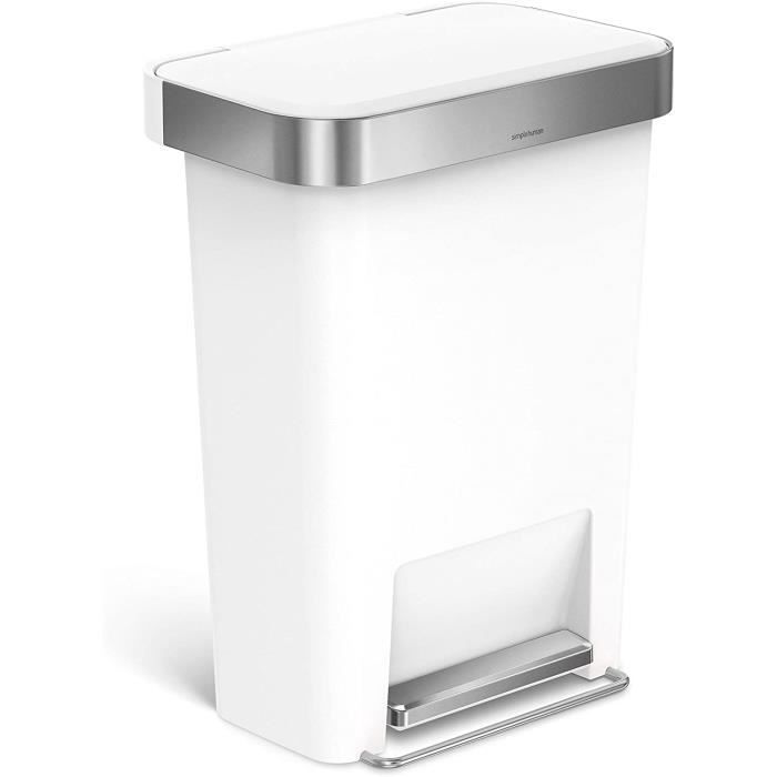 Simplehuman CW1387CB poubelle rectangulaire a pedale, avec reserve a sacs,  plastique blanc, 45 litres - Cdiscount Maison